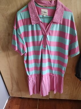 Umgee Pink and Aqua Striped Polo Dress